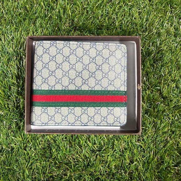 Gucci Supreme Web Bi-Fold Wallet In Beige Canvas and Brown Leather Trim - Picture 2 of 5